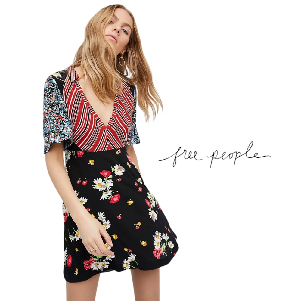 Free People Multicolor Floral and Stripe Mini Dress - Picture 2 of 15